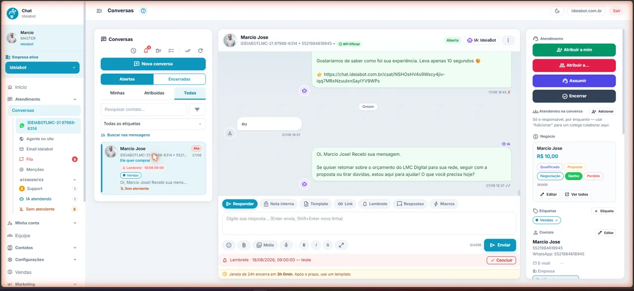Atendimento com IA e funil